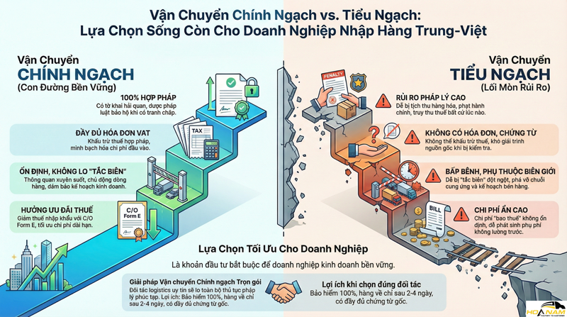 So sánh Vận chuyển Chính ngạch và Tiểu ngạch Trung - Việt: Giải pháp an toàn cho doanh nghiệp từ 2026